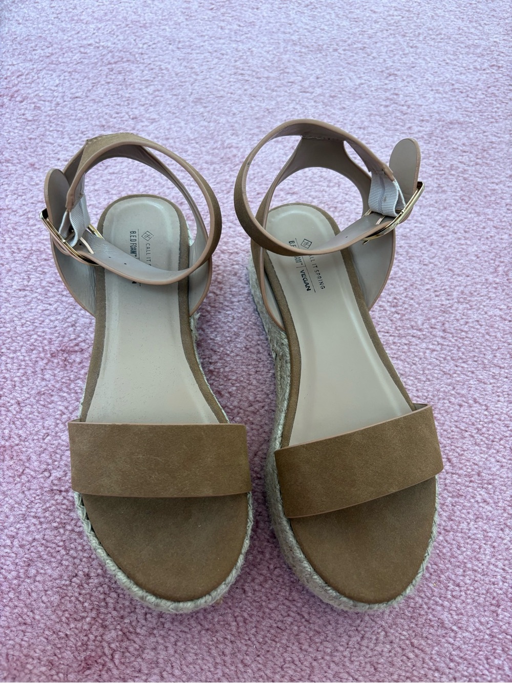 Women's Tan Espadrille Wedge Sandals - Ankle Strap